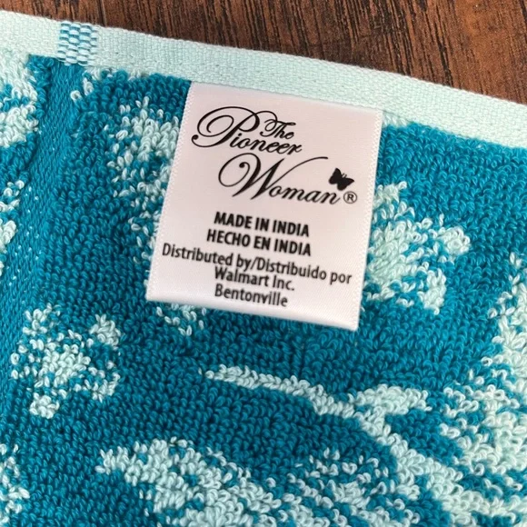 NWT The Pioneer Woman Evie 4 Cotton Hand Towel Set Teal Floral - Picture 6 of 9